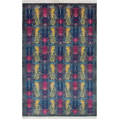 Noori Rug Fine Chobi Basan Charcoal/Blue Rug - 4'2" x 6'4"