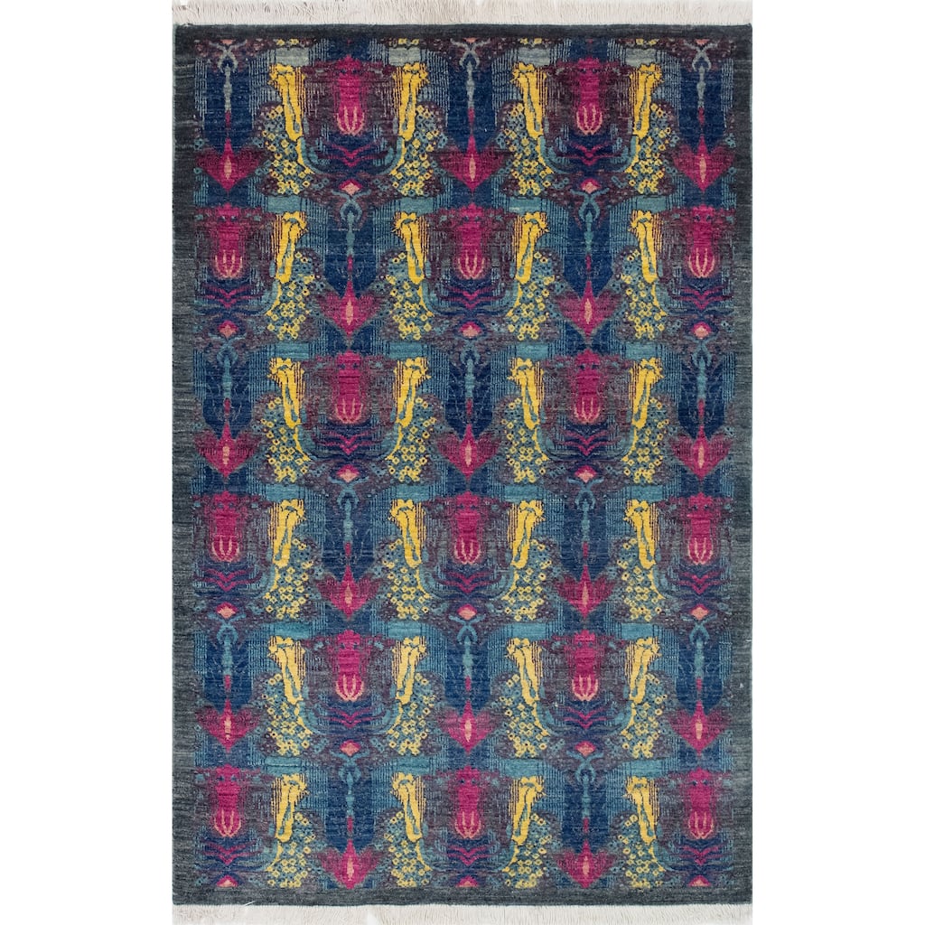 Noori Rug Fine Chobi Basan Charcoal/Blue Rug - 4'2" x 6'4"