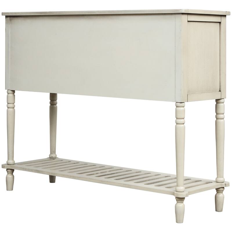 Wood Console Table with Bottom Shelf and Glass Cabinet