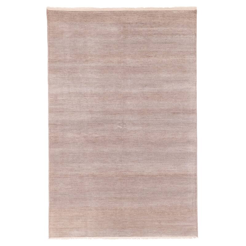 ECARPETGALLERY Hand-knotted Finest Silk Shadow Light Grey Viscose, Wool Rug - 5'11 x 8'11