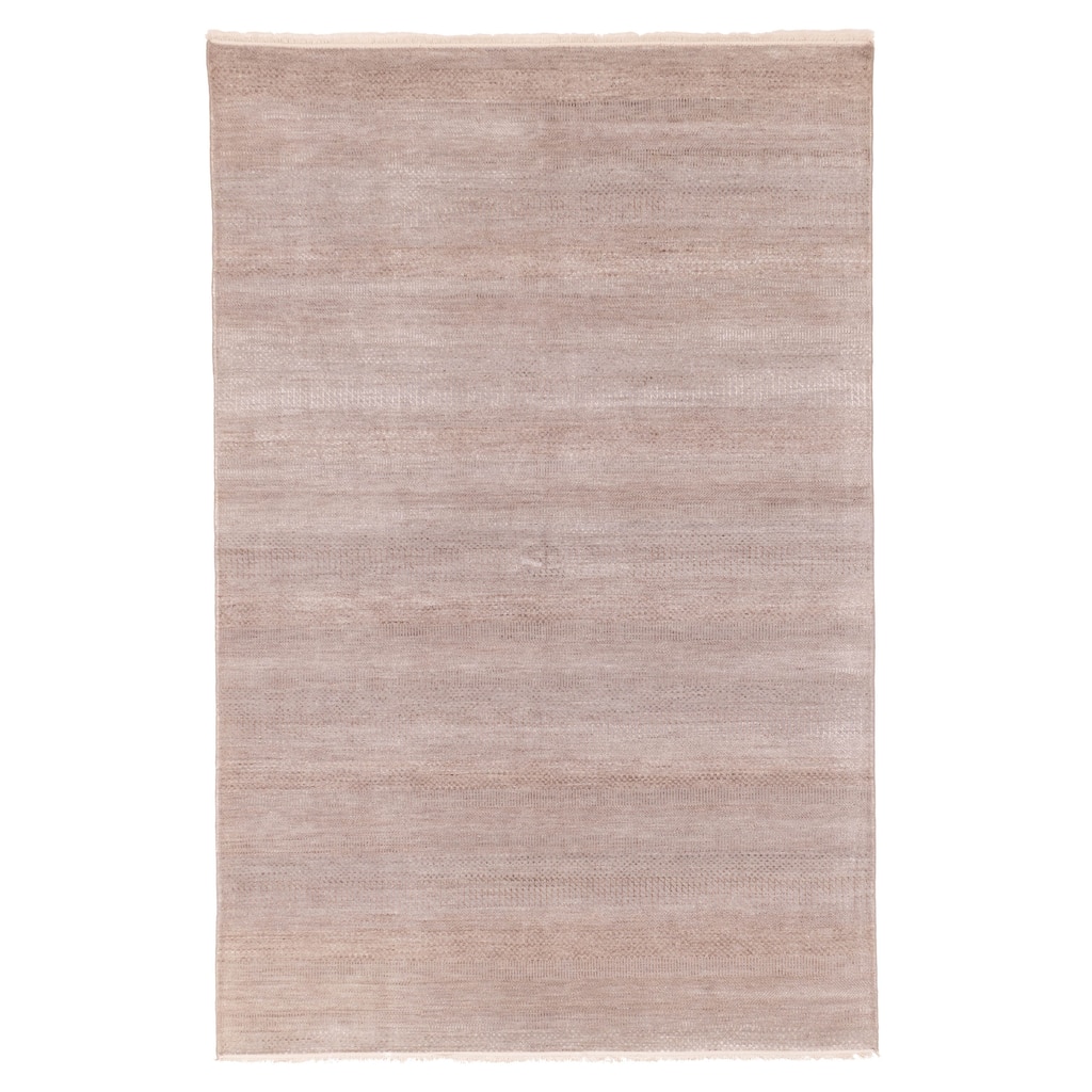 ECARPETGALLERY Hand-knotted Finest Silk Shadow Light Grey Viscose, Wool Rug - 5'11 x 8'11