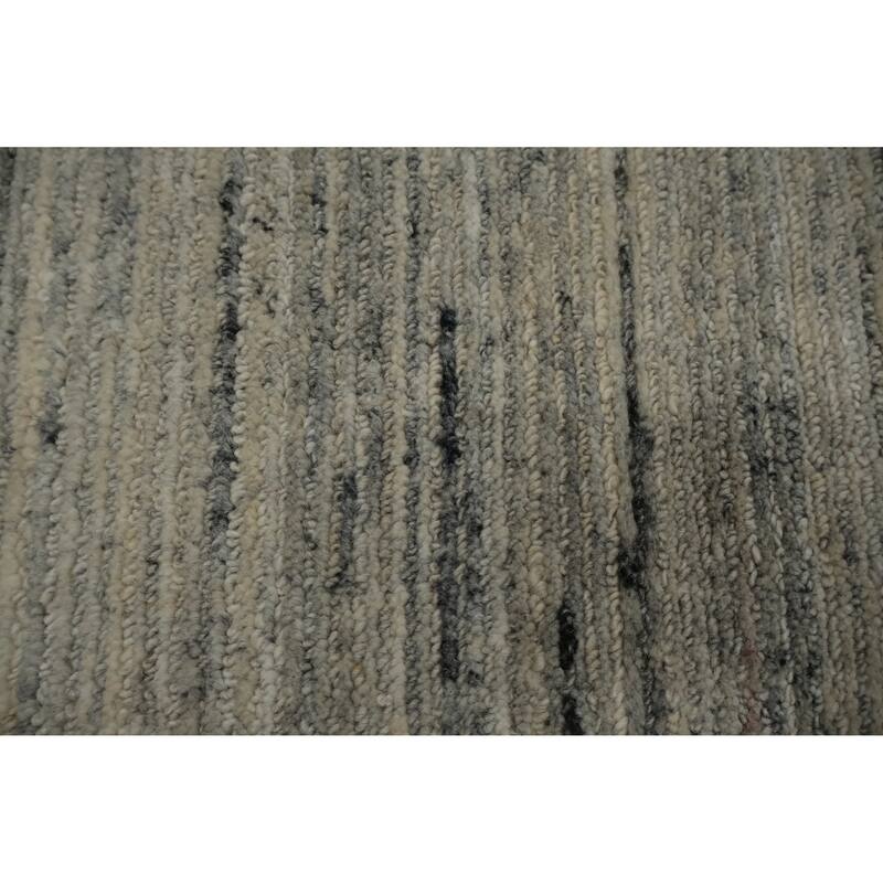 Hand Knotted Oriental Silk Carpet Tribal Contemporary Greys & Charcoal Gabbeh Area Rug - 14' 0'' X 9' 11''