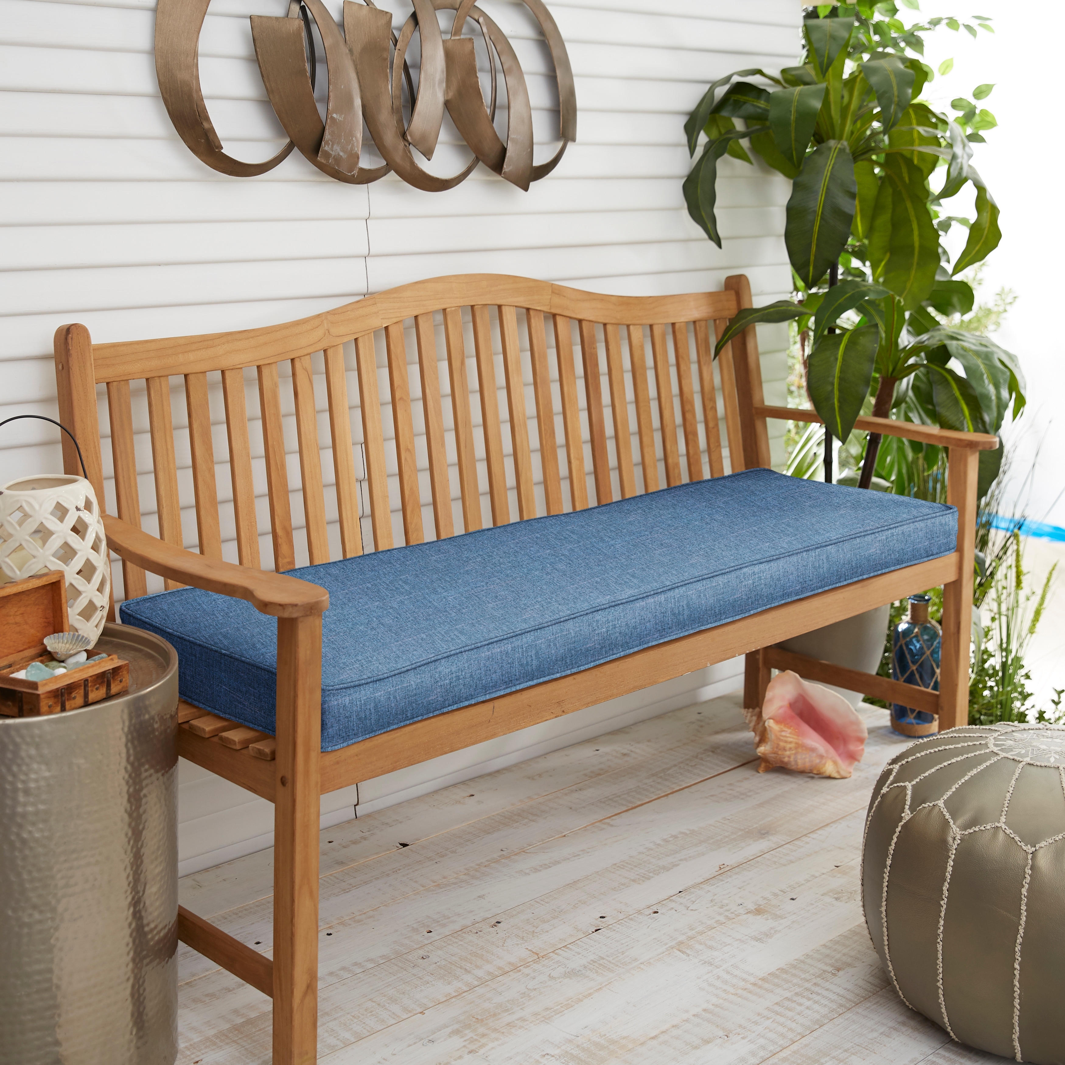 Blue Indoor Outdoor Corded Bench Cushion 47.5 in x 18 in x 2 in