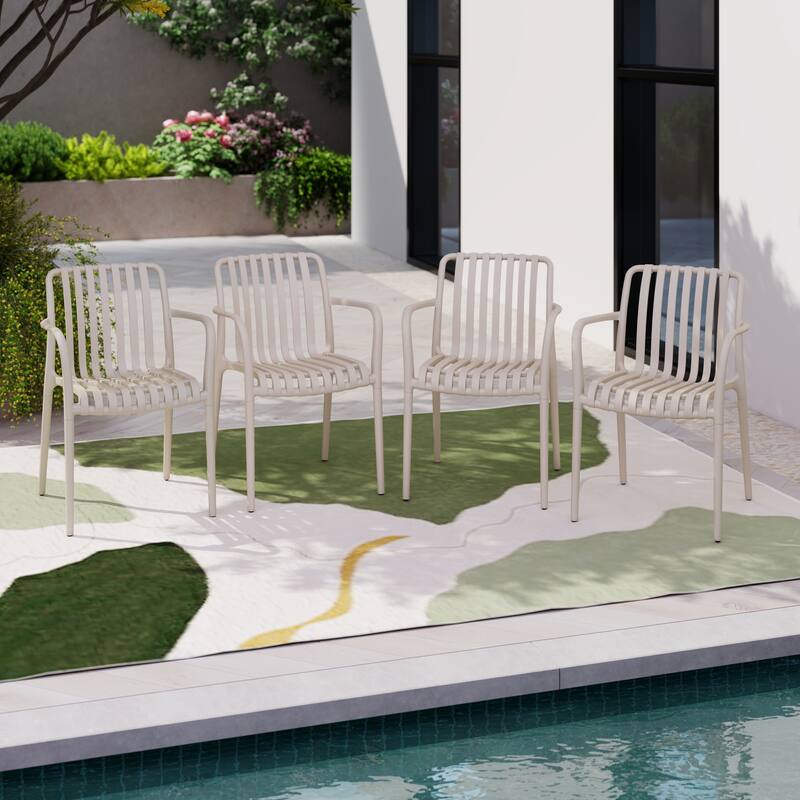 Outdoor Stackable Plastic Chairs Dining Chair Set 4-Piece Lightweight Armchair