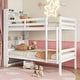 preview thumbnail 13 of 21, Twin Over Twin Bunk Bed with Storage Shelves, Rubber Wood Twin Beds with Guardrails & Ladder, Can be Convertible 2 Beds for Kids