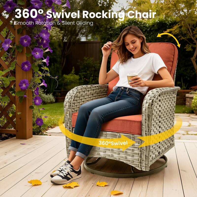 HOOOWOOO 10-piece Outdoor Furniture Wicker Swivel Rocking Chair Set