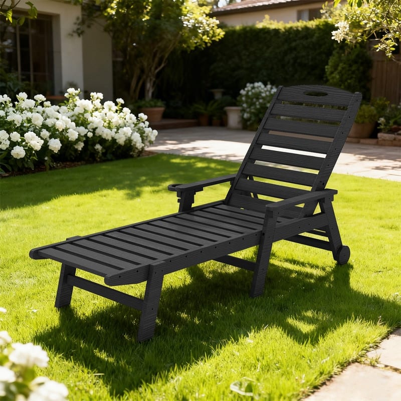 Domi Patio Lounge Chair Outdoor, HDPE Outdoor Chaise Lounge with Reclining Backrest, Pool Lounger Chair for Outside, Poolside