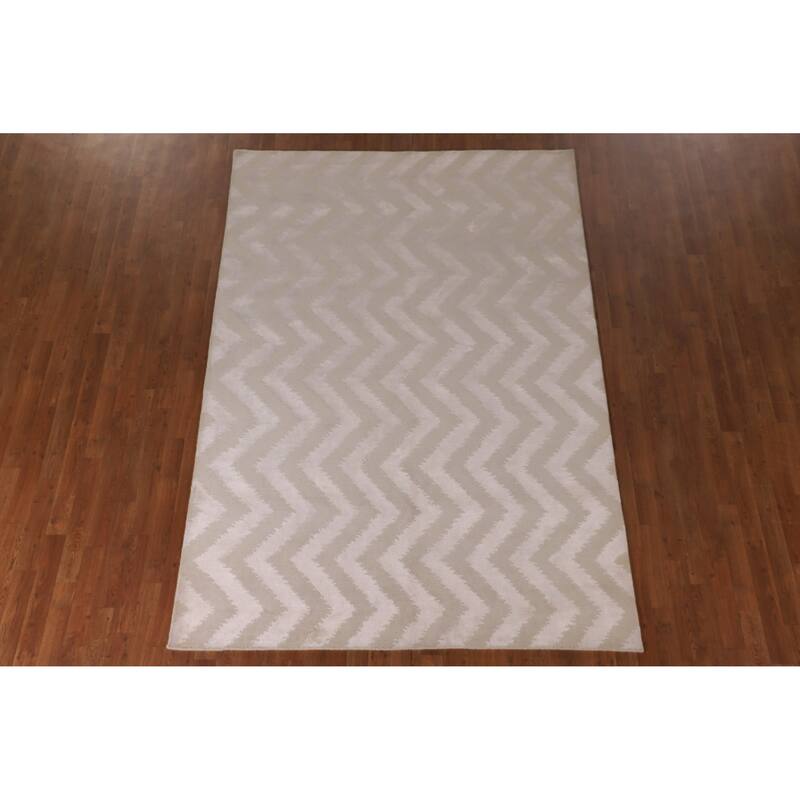 Chevron Style Modern Indian Area Rug Hand-Knotted Wool Carpet - 6'0"x 8'9"