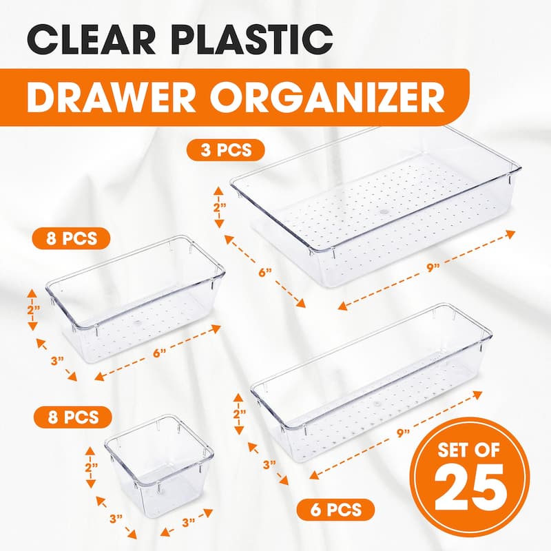 Cheer Collection 25 Piece Clear Plastic Drawer Organizer Set - 25 pcs