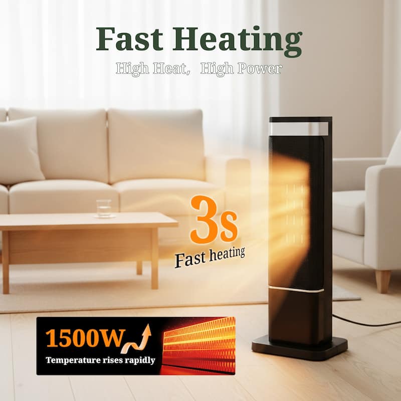 Space Heater, Electric Heaters with Thermostat and Remote, 1500W PTC Ceramic Fast Safety Heat for Office Bedroom Home