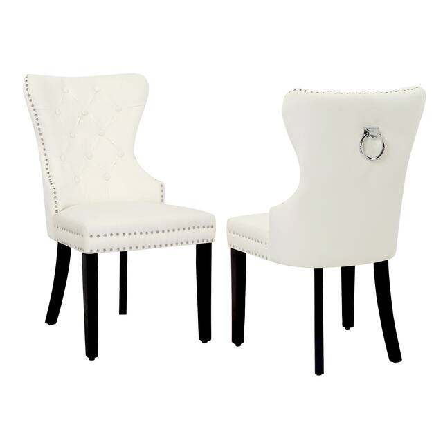 Grandview Tufted Upholstered Dining Chair (Set of 2) with Nailhead Trim and Ring Pull - Ivory