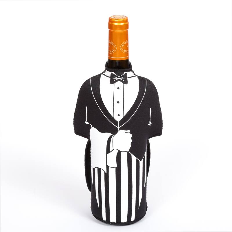 Creative Home Neoprene Butler Shape Single Wine Bottle Cover Jacket, Wine Chiller Jacket - Black