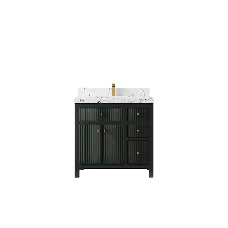 Willow Collections 36 in W x 22 in D Sonoma Center Sink Free Standing Reeded Bathroom Vanity with Countertop