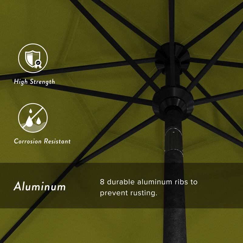 California Umbrella 75' Round Crank Lift Push Button Tilt Black Aluminum Patio Umbrella, Olefin