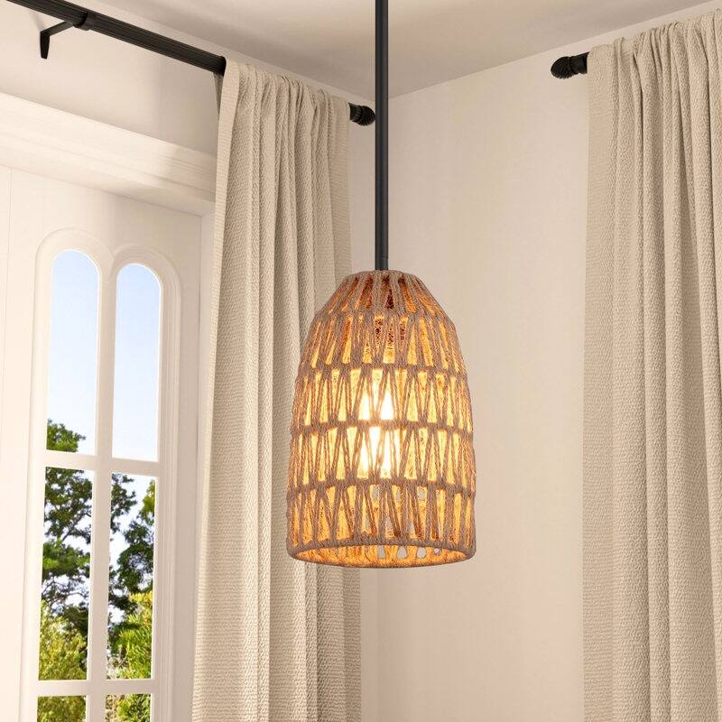 Acroma - 1 Light Rope Dimmable Single Dome Pendant - Aged Zinc