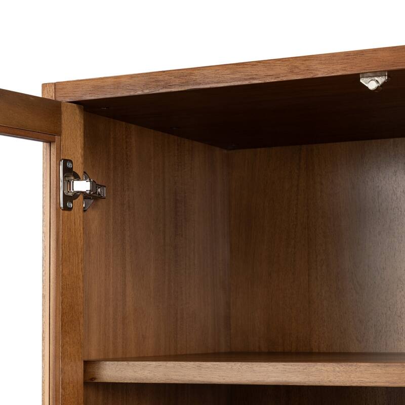Nuvon Walnut-Finished Acacia Wood Cabinet with Double Glass Doors