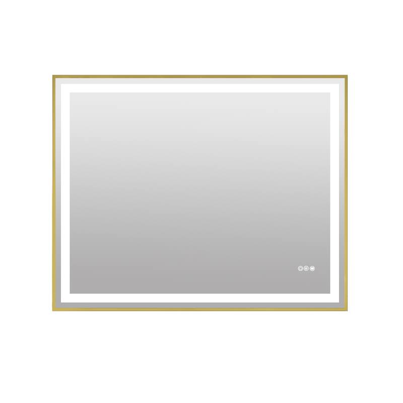 Topcraft Gold Framed Tempered Glass Mirror with Dual LED Strip Lighting