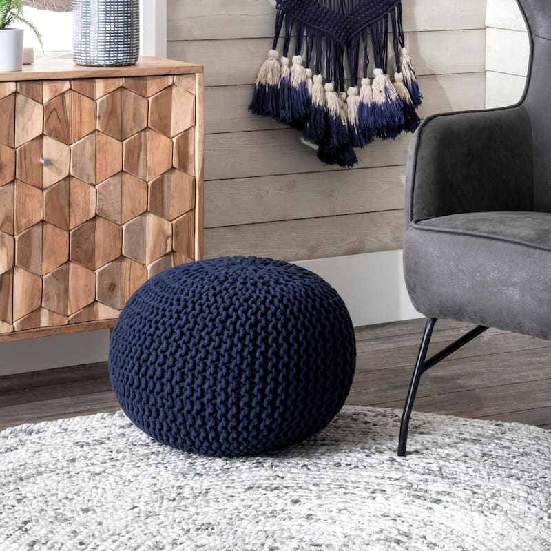 Nuloom Ling Round Knit Filled Ottoman Pouf