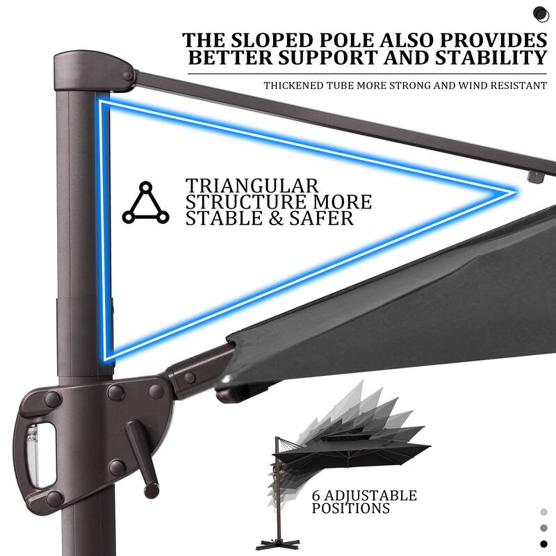 Pellebant 11x 11 ft Square Outdoor Patio Cantilever-Offset Umbrella with Base