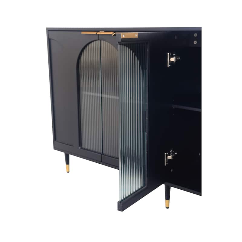 Lacquered Wooden Cabinet with 4 Glass Doors Sideboard Buffet Server Cabinet Storage Cabinet