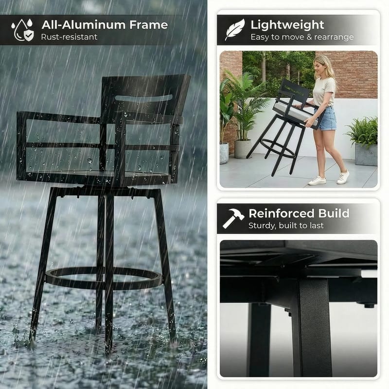 Outdoor Patio Bar Height Dining Set with Swivel Aluminum Bar Stool and Marble Patterned Dining table - N/A