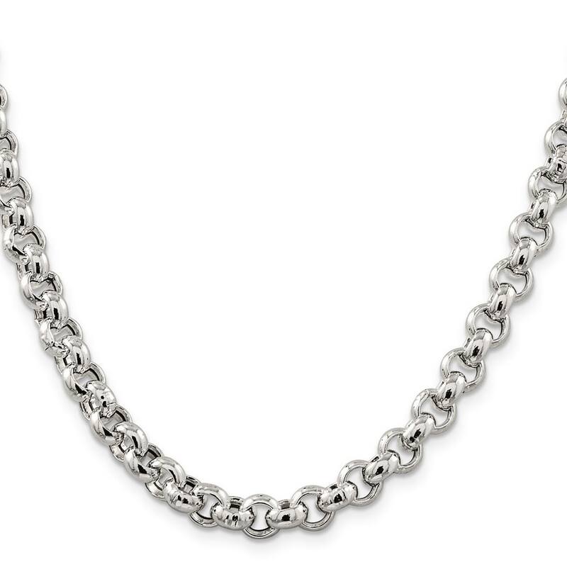 Curata 925 Sterling Silver Hollow Polished 7.75mm Rolo Chain Necklace For Men (Lobster)