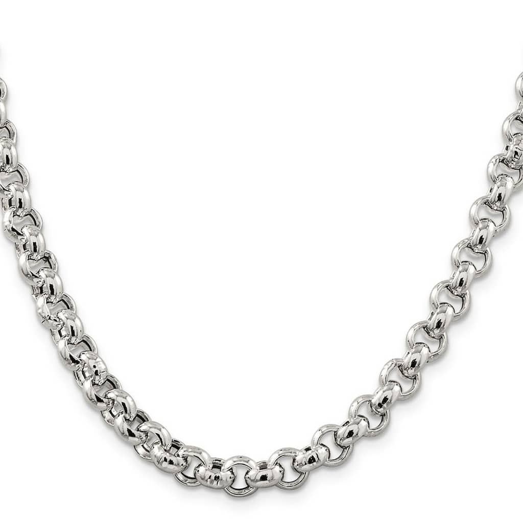 Curata 925 Sterling Silver Hollow Polished 7.75mm Rolo Chain Necklace For Men (Lobster)