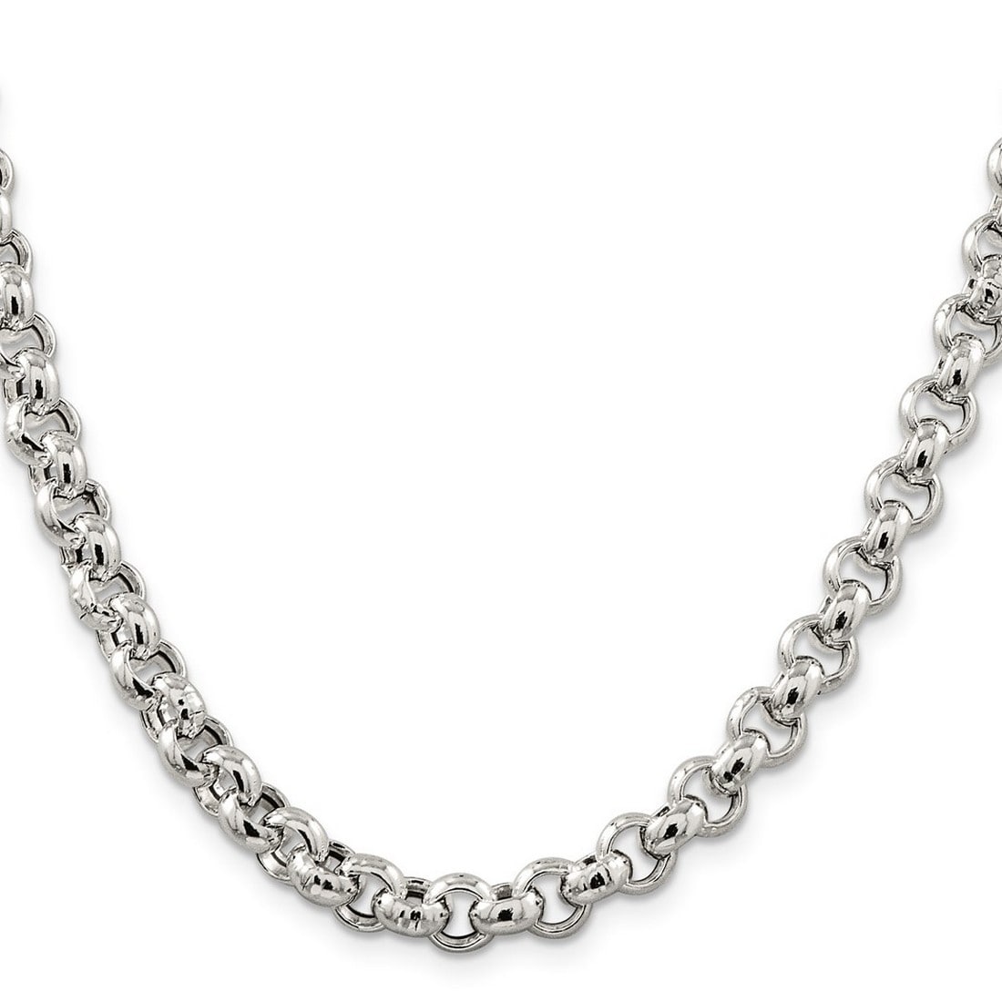 Curata 925 Sterling Silver Hollow Polished 7.75mm Rolo Chain Necklace For Men ()
