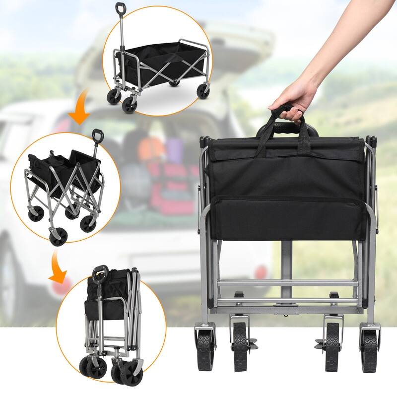 220lbs Capacity Collapsible Steel Frame Outdoor Utility Wagon Cart