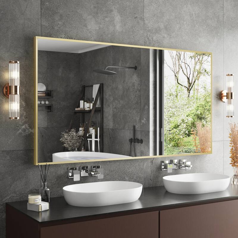 Aluminum Alloy Framed Wall Mounted Bathroom Vanity Accent Mirror in - 55" * 30" - Brushed Gold