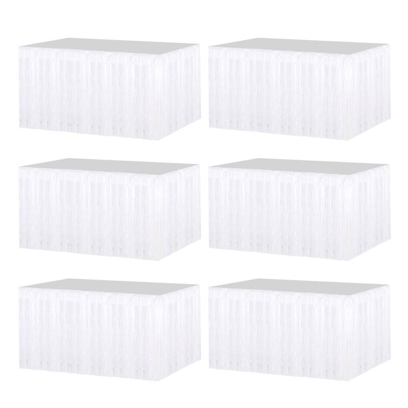 6 Pack 29x108 Inch White Metallic Foil Fringe Tinsel Table Skirts