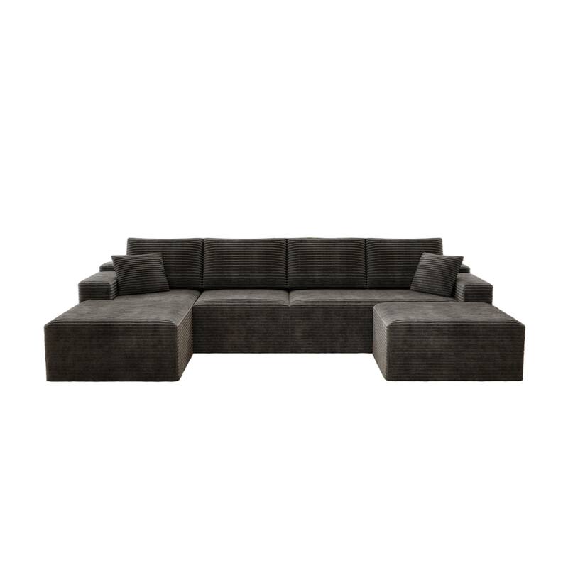 Roomfitters 131.9" Modular Sectional Sofa, 4-Piece Compressed Cloud Couch, No Assembly Required, Plush Corduroy, Grey