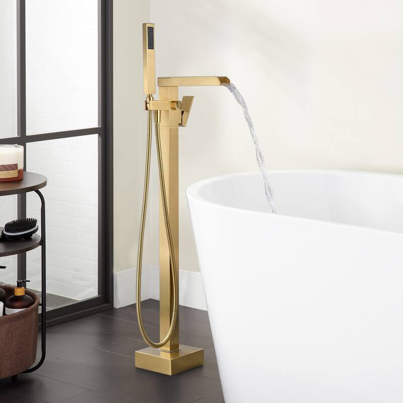 Vanityfair Floor Mount Freestanding Waterfall Bathtub Faucet Tub Filler with Hand Shower