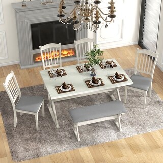 Rustic 6-Piece Dining Table Set with 4 Upholstered Chairs & 1 Bench ...
