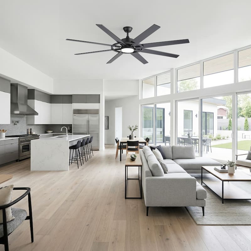 72" Large Ceiling Fan with 3CCT Dimmable LED Light and Remote(8 Reversible Blades）