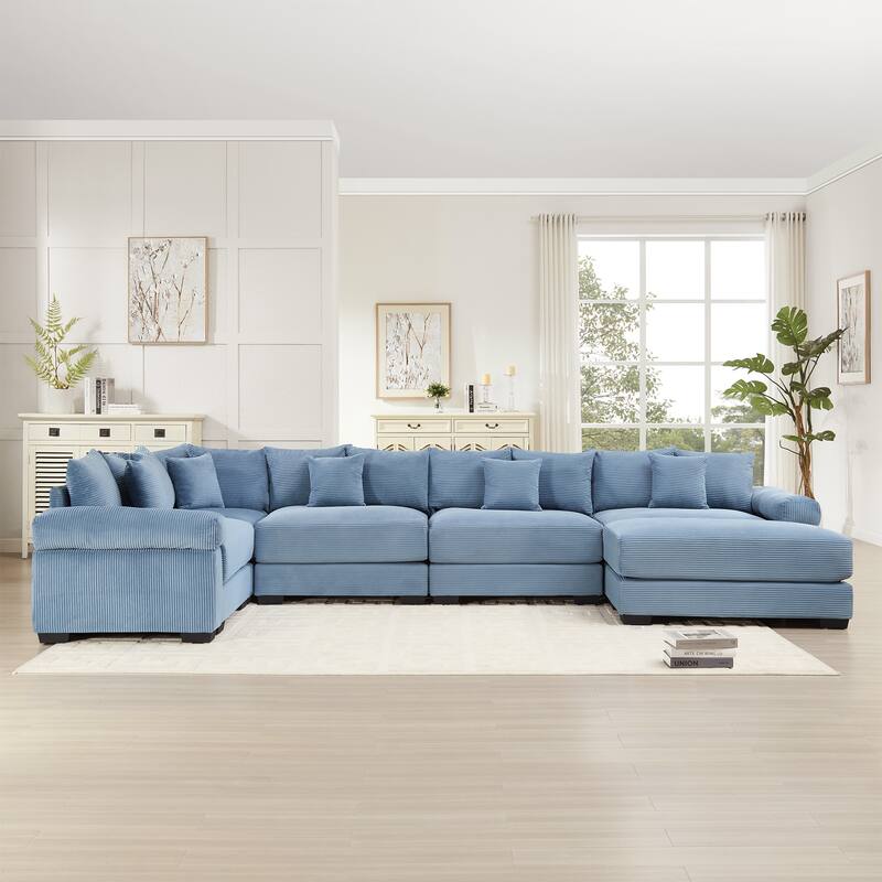 GDFStudio - Corduroy 5-Seater 154.6" Cloud Modular Sectional Couch with Ottoman