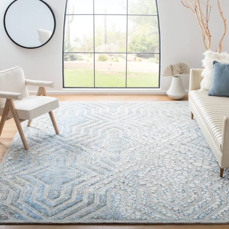 SAFAVIEH Handmade Restoration Vintage Sopho Wool Rug - 6' Square - Blue/Ivory