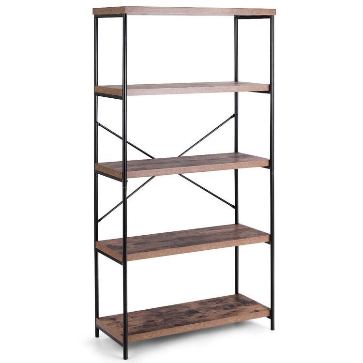 Multipurpose Open Bookcase Industrial Rack Storage Shelf - 31" x 14" x 63" (L x W x H) - Brown