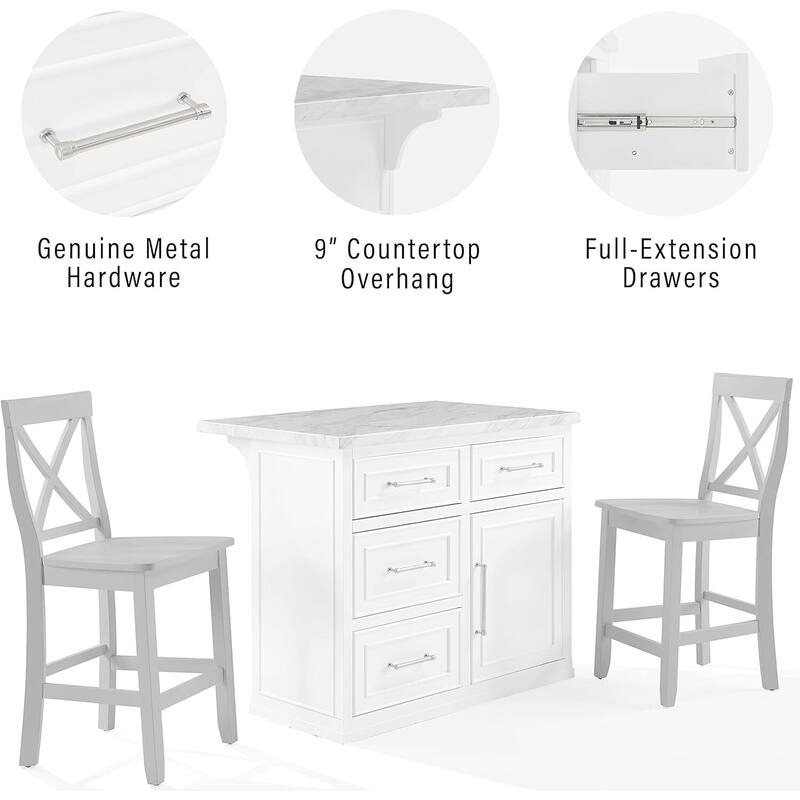Kitchen Island with Storage & Marble Top - Rolling Cart for Dining & Prep