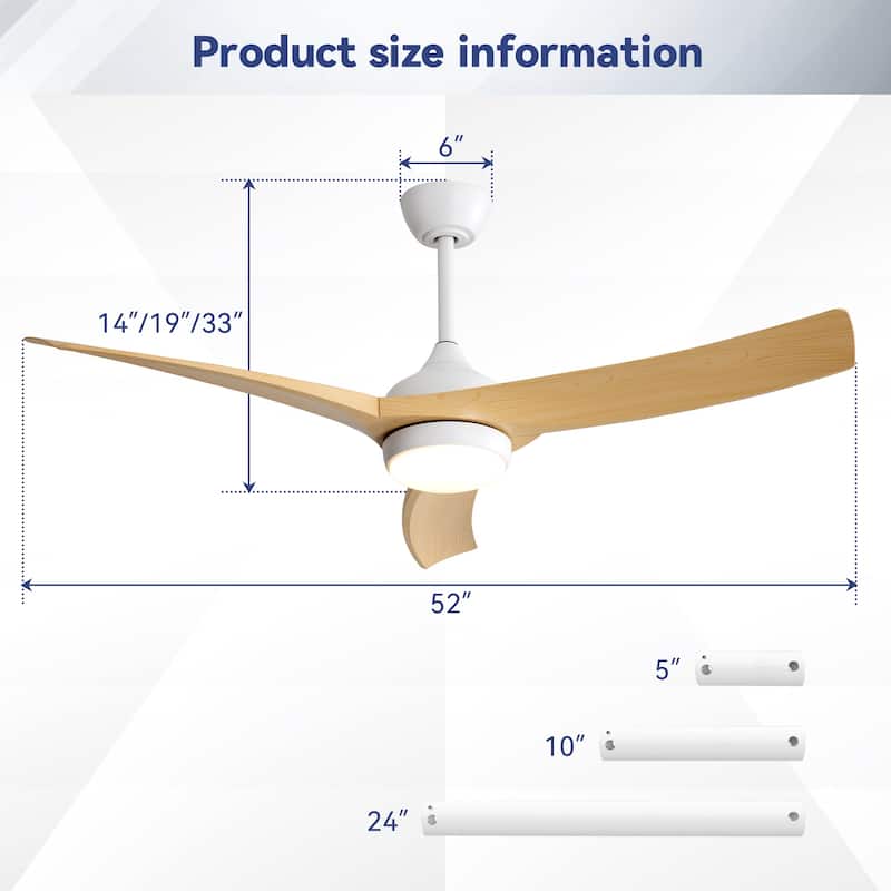 52 Inch Modern Ceiling Fan with LED Light and Remote Control 3 ABS Blades - White