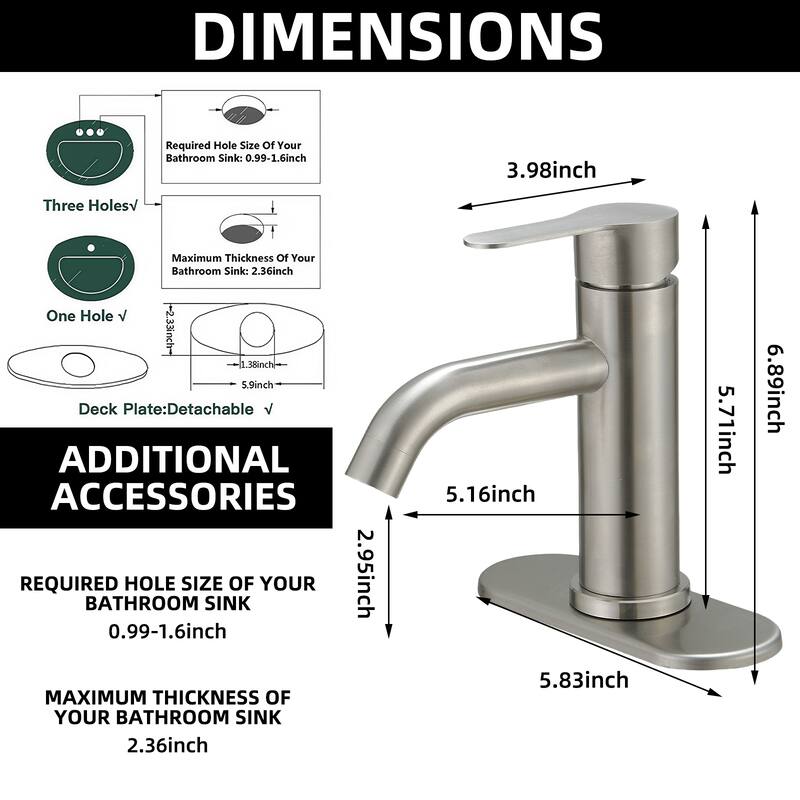 Single Hole Single-Handle Bathroom Faucet with Deck Plate
