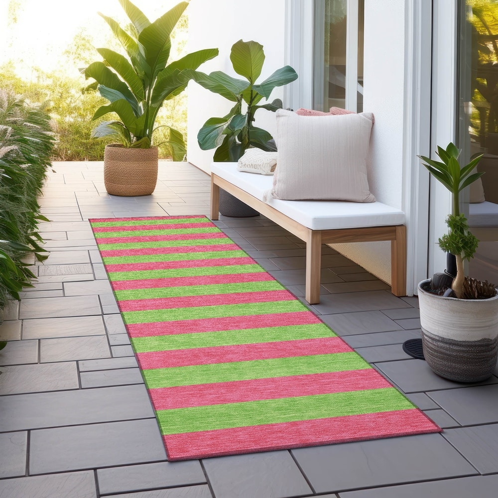 Machine Washable Indoor/ Outdoor Cabana Stripe Chantille Rug