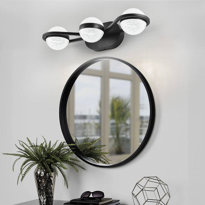 Bathroom Vanity Light, LED 3 Bulb Crystal Sand Acrylic Shades, Wall Mounted Decorative Lighting Fixture