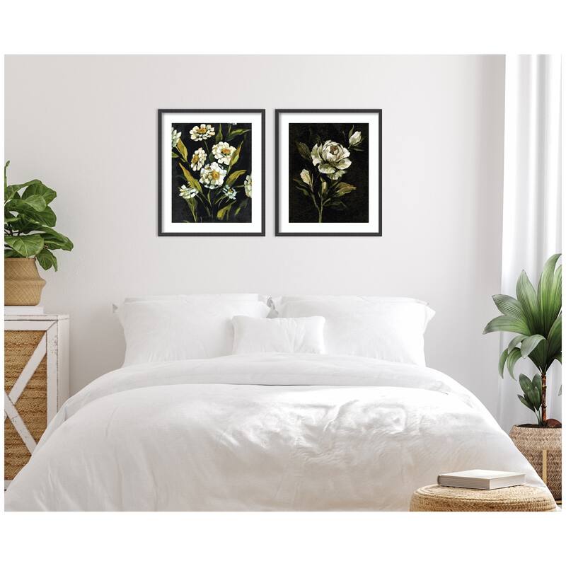 Kate and Laurel Moody Floral 1 & 2 2 Piece Framed Wall Art Print Set by Annie Quigley