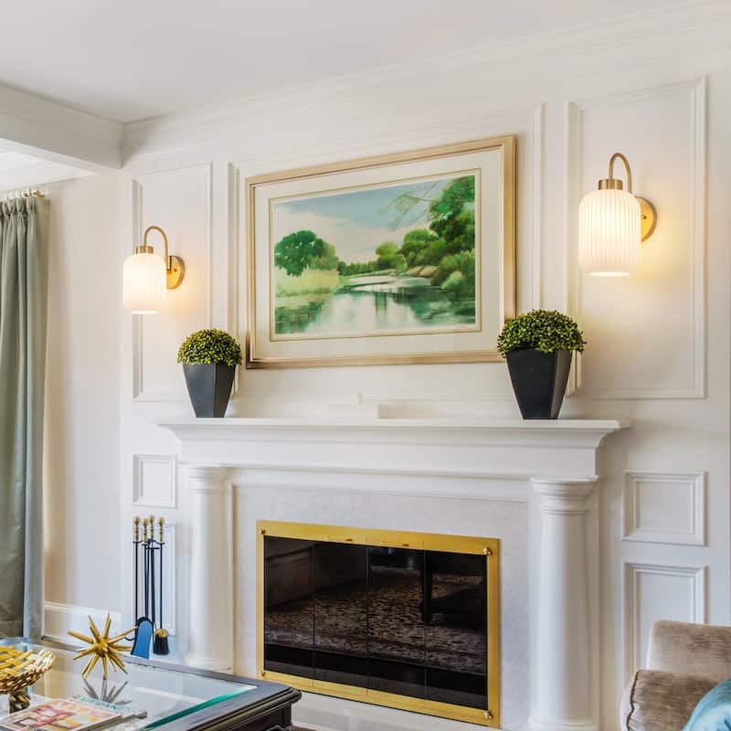 1-Light Mid-Century Modern Gold Wall Sconce with Opal Glass Shade