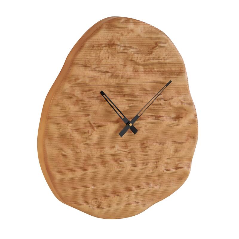 Brown Wood Wavy Decorative Wall Clock with Black Accents - 2"W x 19"L x 20"H