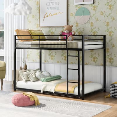 Twin over Twin Metal Low Bunk Bed with Ladder
