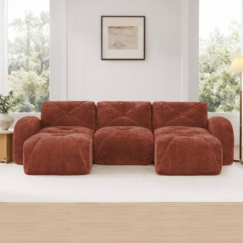 U-shaped Boneless Sofa, Tufted Design, 32D High Density Sponge, Bottom Anti-Slip Design, No Assembly Required Bottom