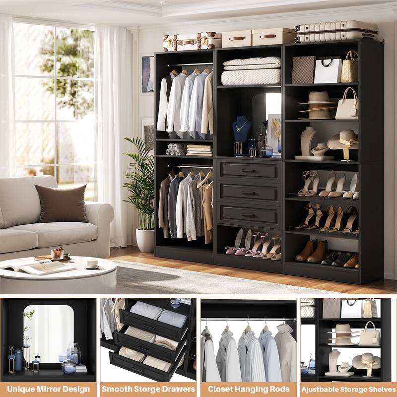 Cimly Set of 3 Freestanding Closet System with Drawers, Adjustable Closet Organizer with Hanging Rods and Shoe Racks