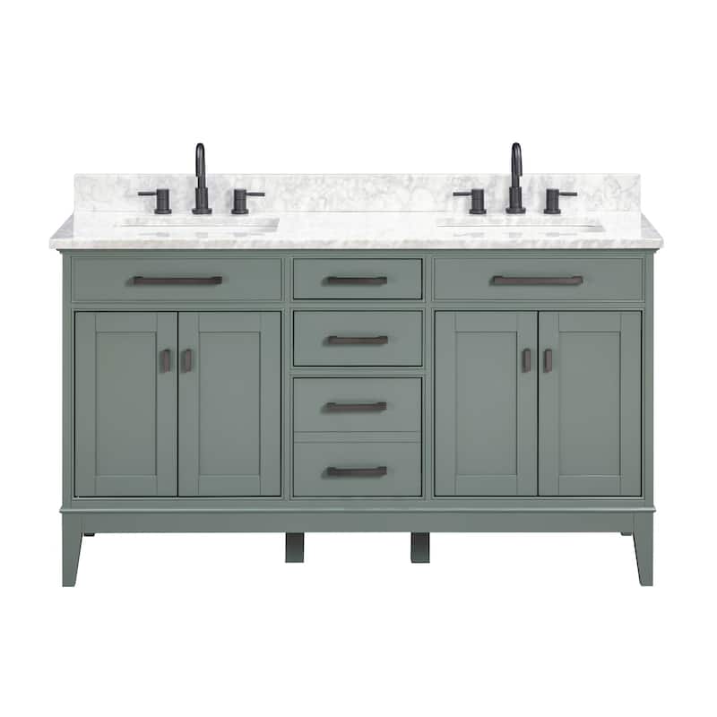 Madison 60 in. Double Sink Bathroom Vanity with Carrara Marble Top - 61"W x 22"D